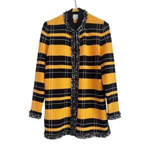 J.S.S Womans Knit Wear Jacket Sz S Yellow and black with fringe trim wool blend